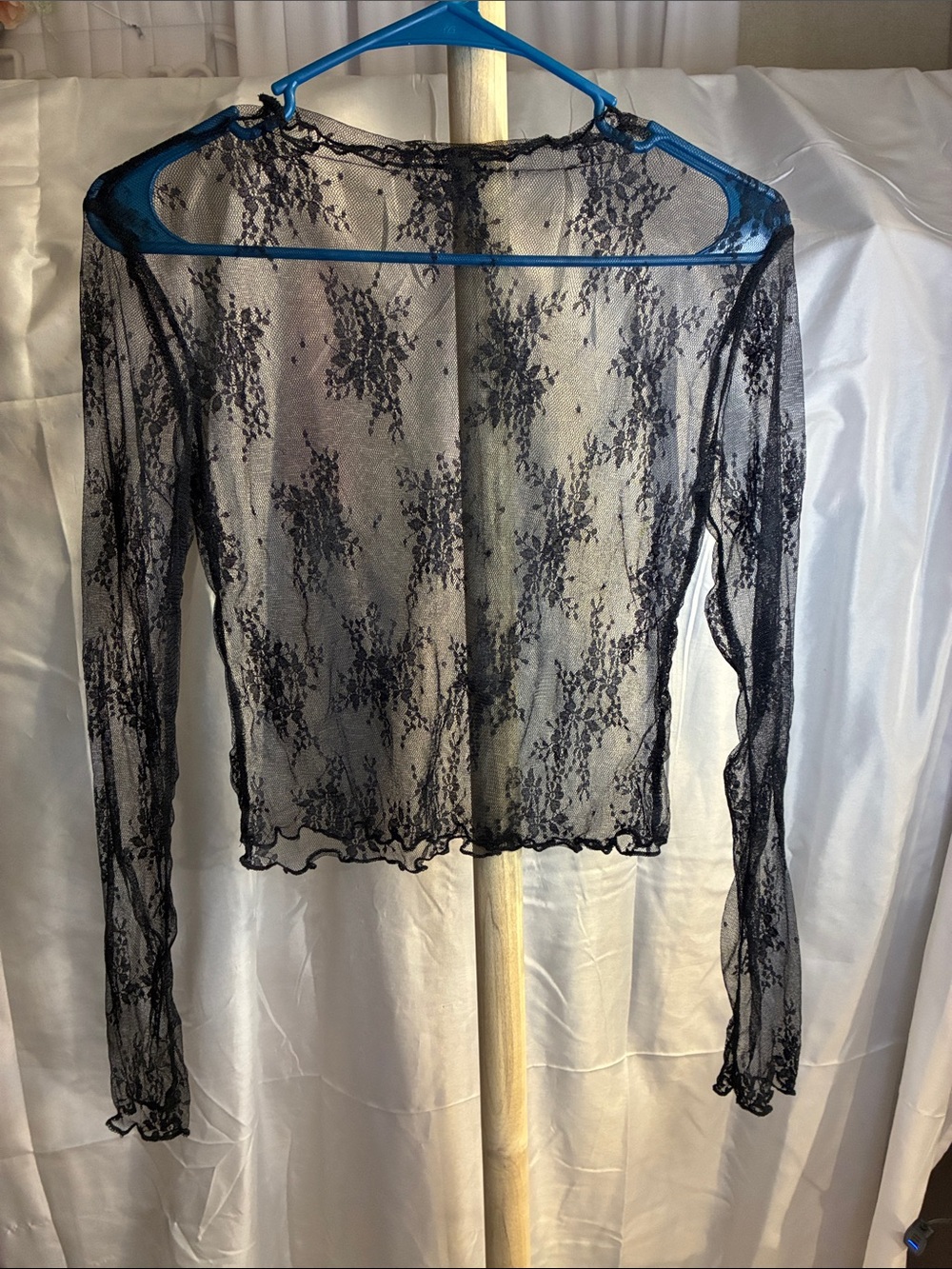 Sheer Black Lace Long-Sleeve  Top - Women’s